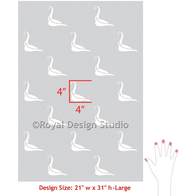 Designer Wallpaper Look with Painted Wall Stencils - Swan Design and BIrd Stencil - Royal Design Studio