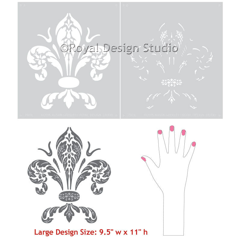 Large Wall Art Stencils - Paint Fleur de Lis Designs on Walls and Furniture - Royal Design Studio