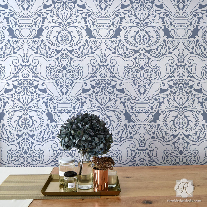 Large Trellis Wall Stencil | Acanthus Damask Wall Stencil for DIY Wallpaper