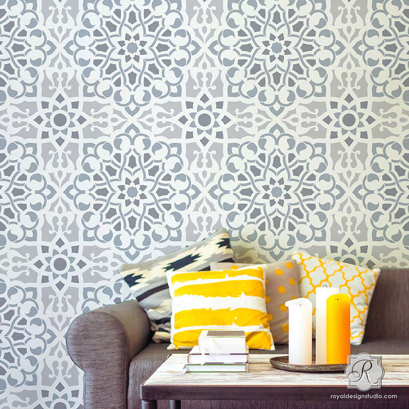 Modern Geoemtric Tile Designs - Zahara Moroccan Wall Stencils - Royal Design Studio
