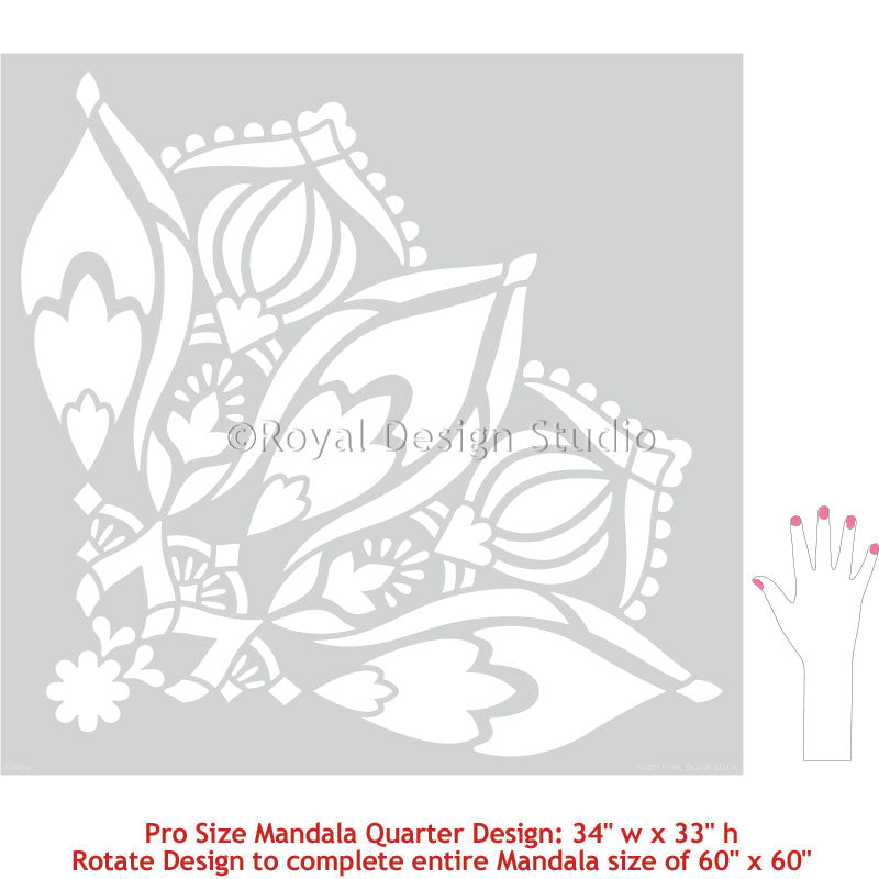 Large Mandala Wall Mural Stencils for Painting Bedroom Accent Wall or Boho Floor Pattern - Royal Design Studio Stencils