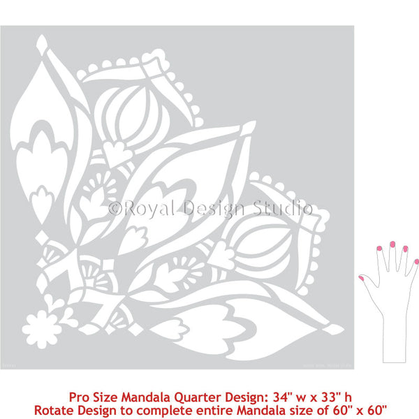 Large Mandala Wall Mural Stencils for Painting Bedroom Accent Wall or Boho Floor Pattern - Royal Design Studio Stencils