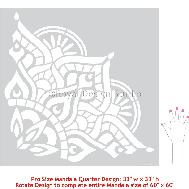 Large Mandala Wall Mural Stencils for Painting Bedroom Accent Wall or Boho Floor Pattern - Royal Design Studio Stencils