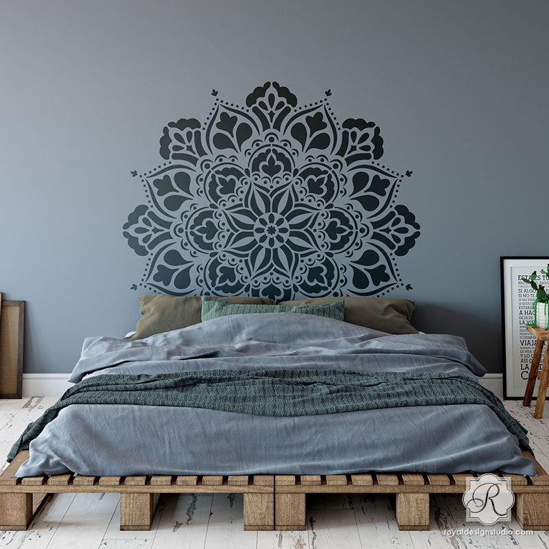 Painting Mandala Designs with Wall Art Stencils for Boho Bedroom Makeover - Royal Design Studio Stencils - G
