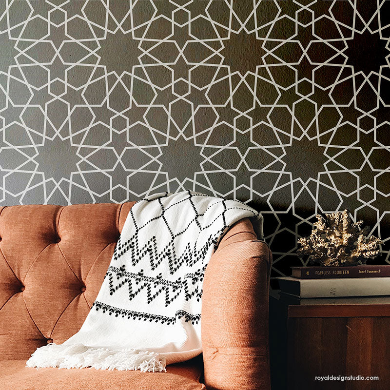 Moroccan Zelij Tiles Stencils for Painting Boho Wall Decor - Moroccan Geometric Wall Stencils - Royal Design Studio