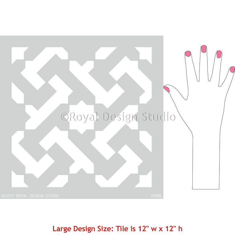 Large Tile Stencils for Modern Bohemian Floor Refinishing DIY Painting - Royal Design Studio