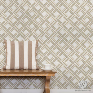 DIY Texture Wallpaper Effect using Large Wicker Weave Wall Stencils - Royal Design Studio