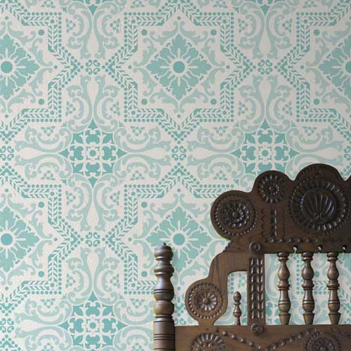 Classic Spanish, Portuguese, European Design - Lisboa Tile Wall Stencils for Painting Accent Wall - Royal Design Stuio
