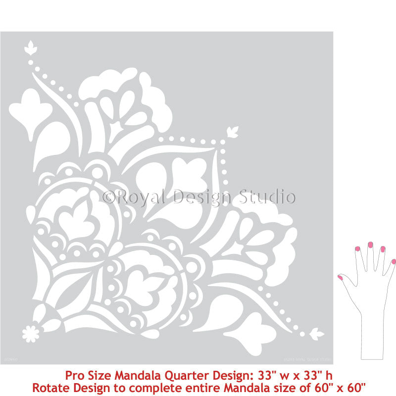 Large Mandala Wall Mural Stencils for Painting Bedroom Accent Wall or Boho Floor Pattern - Royal Design Studio Stencils