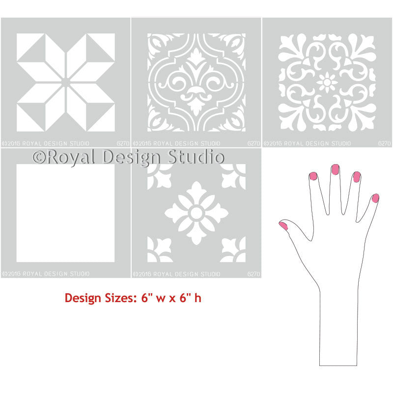 Mix and Match Exotic Mediterranean Tile Stencils on Stenciled Walls and Floors - Royal Design Studio