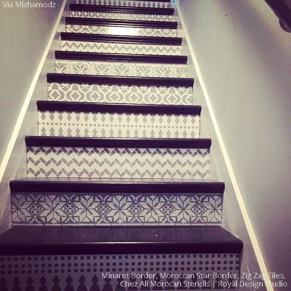 Stenciled Stairs with Moroccan Patterns - Royal Design Studio Stencils