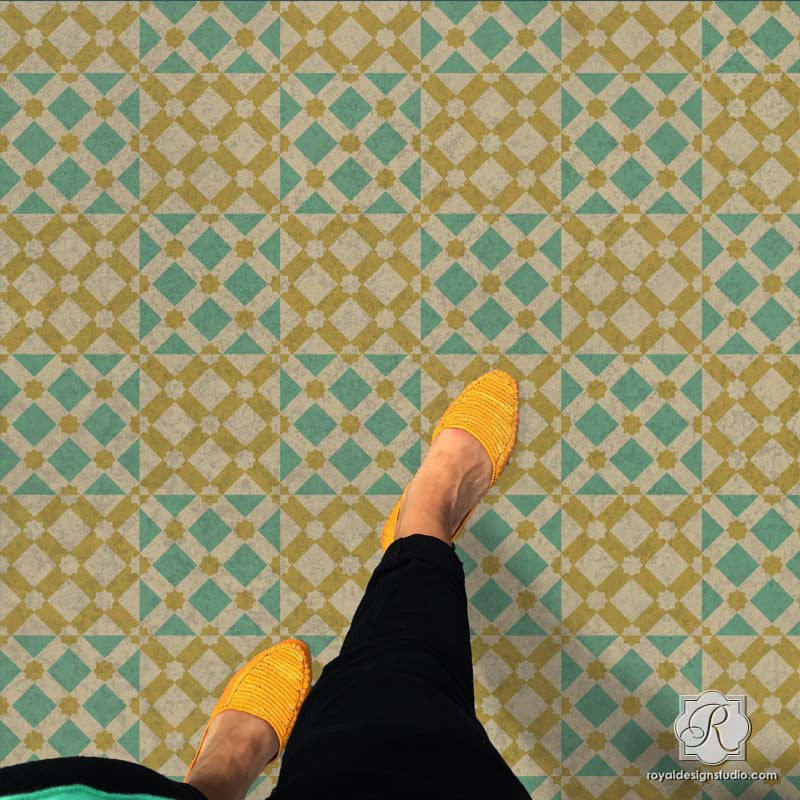 Modern and Geometric Painted Floor Stencils with Star Diamonds Moroccan Craft Project - Royal Design Studio