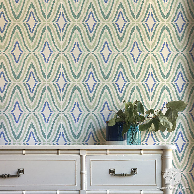 Retro Stripes and Diamond Shapes for DIY Decorating - Good Vibrations Modern Wall Stencils - Royal Design Studio