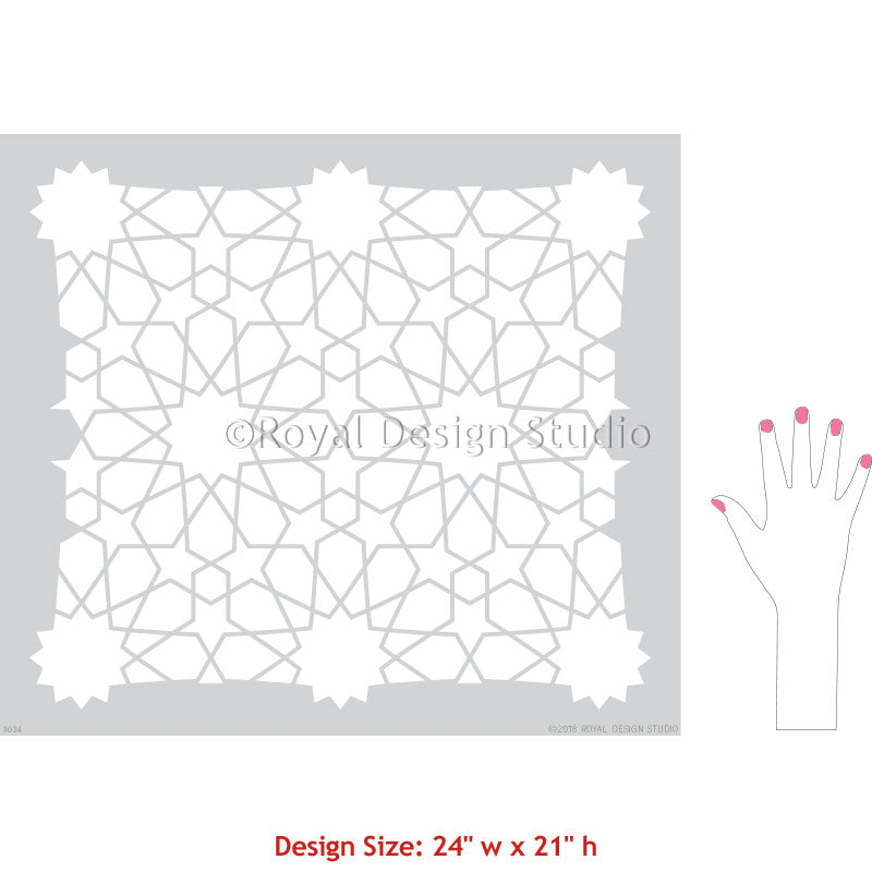 Moroccan Zelij Tiles Stencils for Painting Boho Wall Decor - Moroccan Geometric Wall Stencils - Royal Design Studio