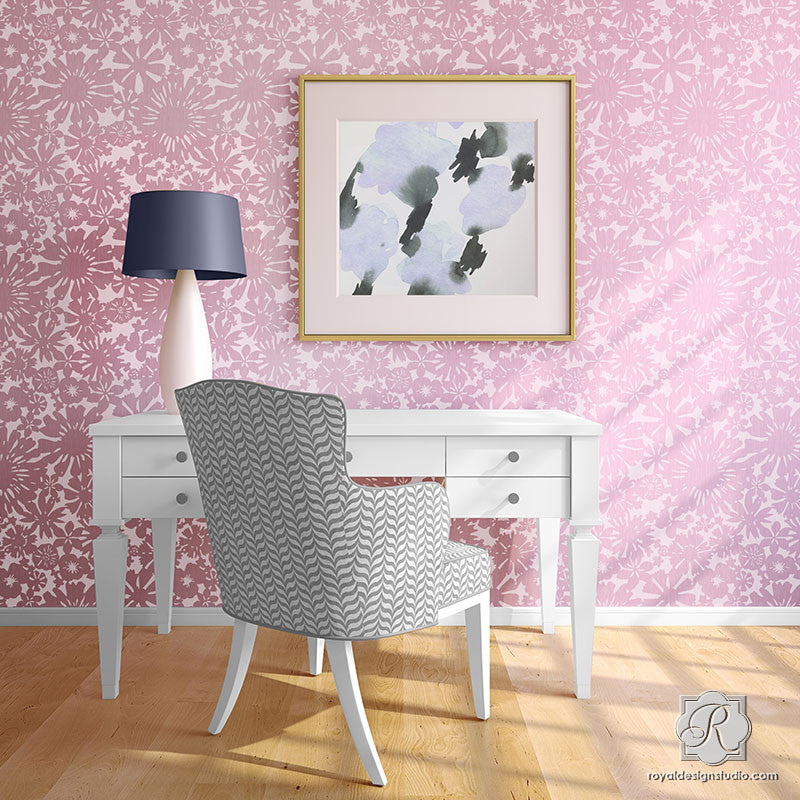 Modern Flower Wallpaper Wall Stencils for Easy DIY Decorating and Flower Wall Mural - Royal Design Studio
