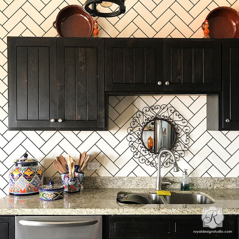 Easy and Cheap DIY Subway Tiles Kitchen Backsplash Idea Wall Stencils - Royal Design Studio