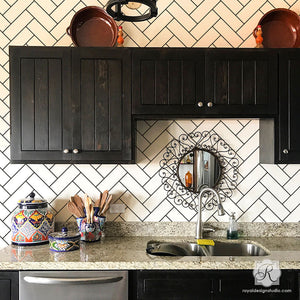 Easy and Cheap DIY Subway Tiles Kitchen Backsplash Idea Wall Stencils - Royal Design Studio