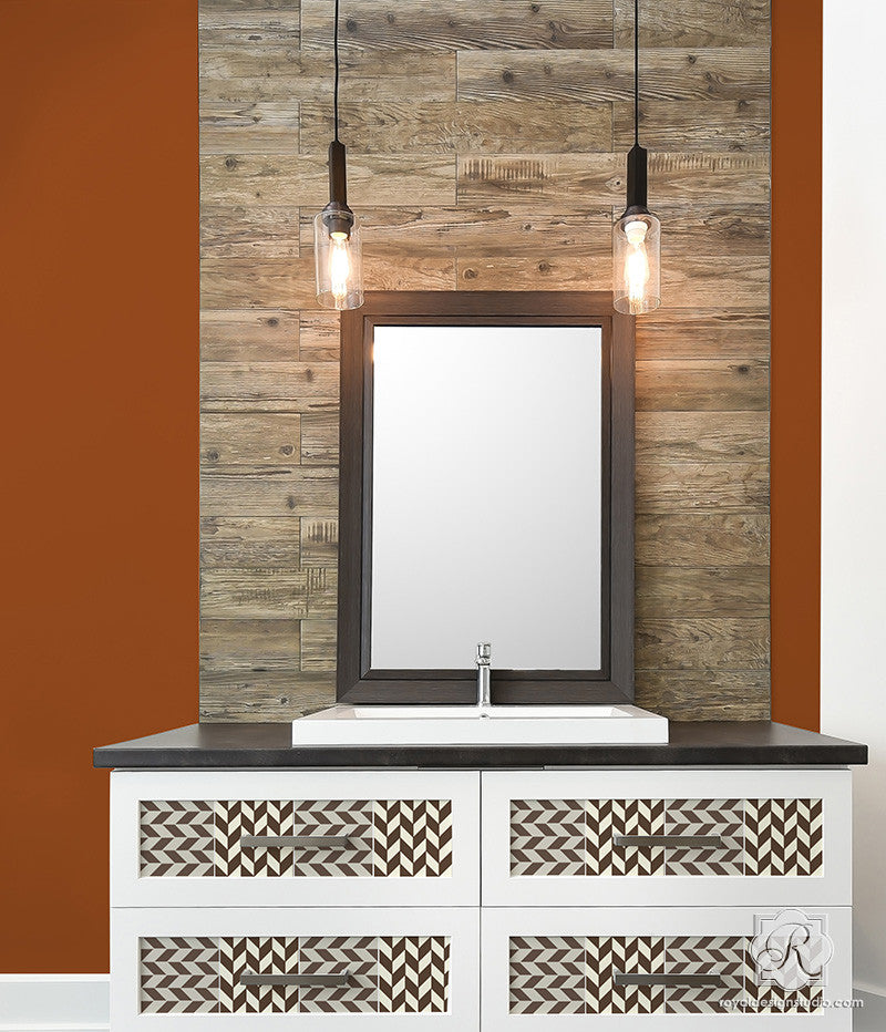 Painted Dresser with Modern Herringbone Pattern Craft Stencils - Royal Design Studio