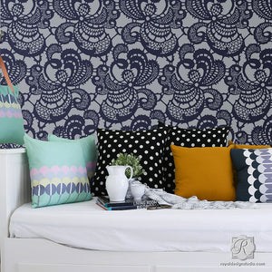 Large Wallpaper Patterns Stenciled Designs - Lace Wall Stencils - Royal Design Studio