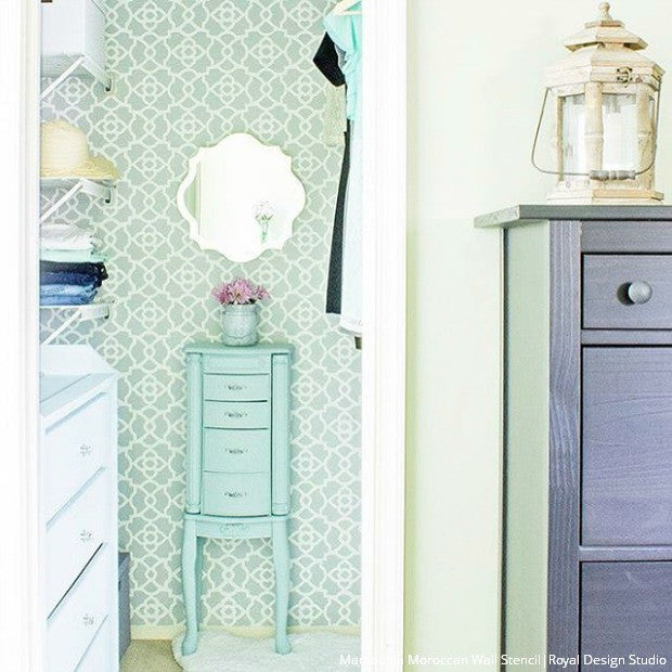 Painted Closet Makeover - Stenciled Wallpaper Patterns - Royal Design Studio