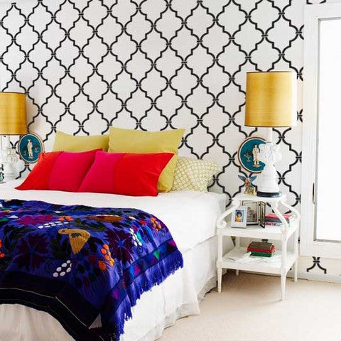 Designer Wallpaper Look with Moroccan Designs - Large Moroccan Trellis Wall Stencils for DIY Decorating - Royal Design Studio