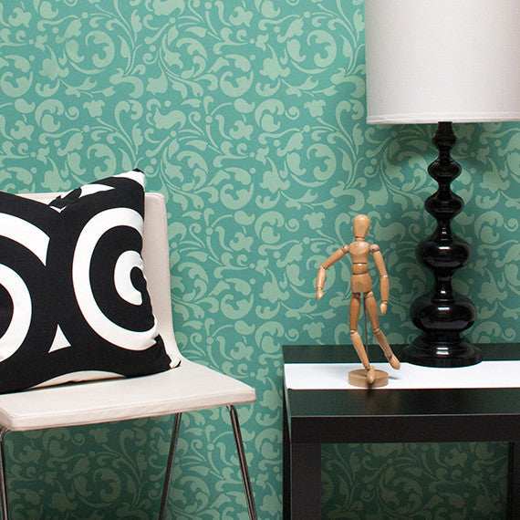 Painting Accents Walls with Moroccan Allover Swirl Wall Stencils - Royal Design Stuido