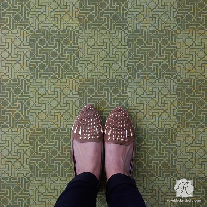 Painted and Stenciled Floor Stencils with Moroccan Craft Stencils - Royal Design Studio