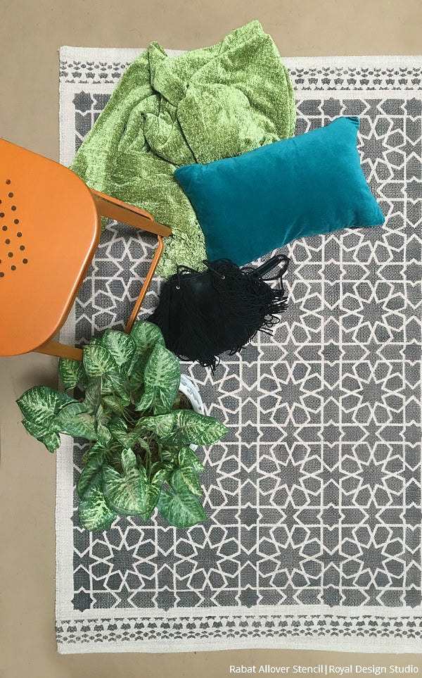 Painting Fabric Area Rug with DIY Stencils with Moroccan Design - Royal Design Studio
