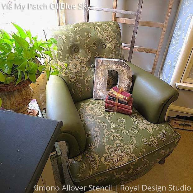 Chalk Paint Painted Chair and Upholstery DIY Project using Asian Flower Stencils - Royal Design Studio