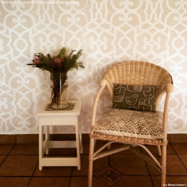 Neutral Rustic Tribal Home Style - Chez Sheik Moroccan Wall Stencils - Royal Design Studio