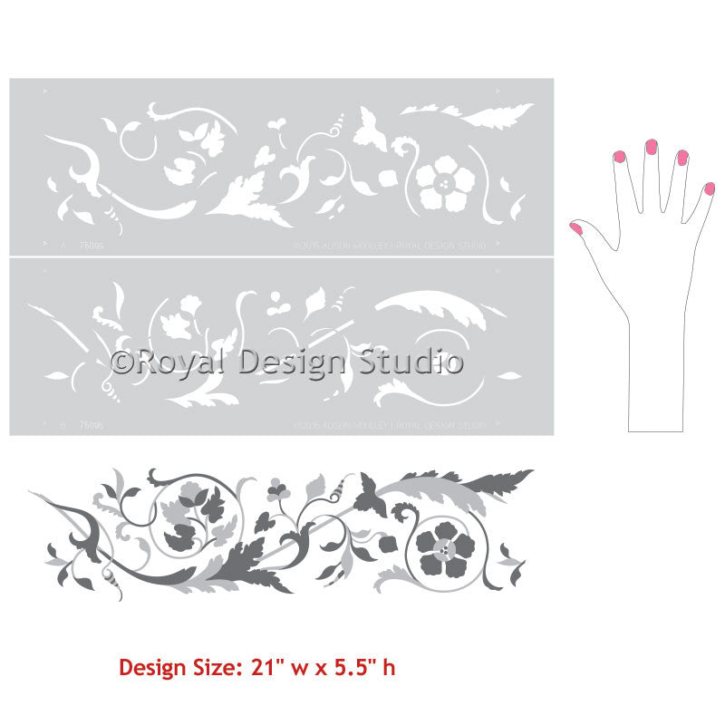 Floral and vine border stencils for traditional European wall decor - Royal Design Studio