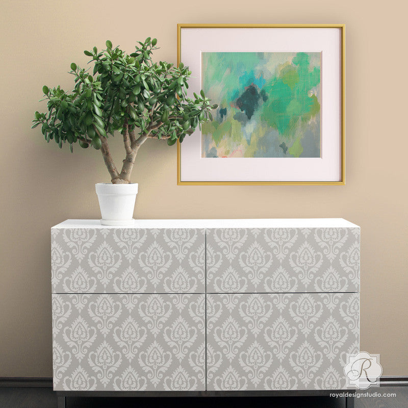 Paint Table Tops and Dressers with Trendy Ikat Stencil Patterns from Royal Design Studio