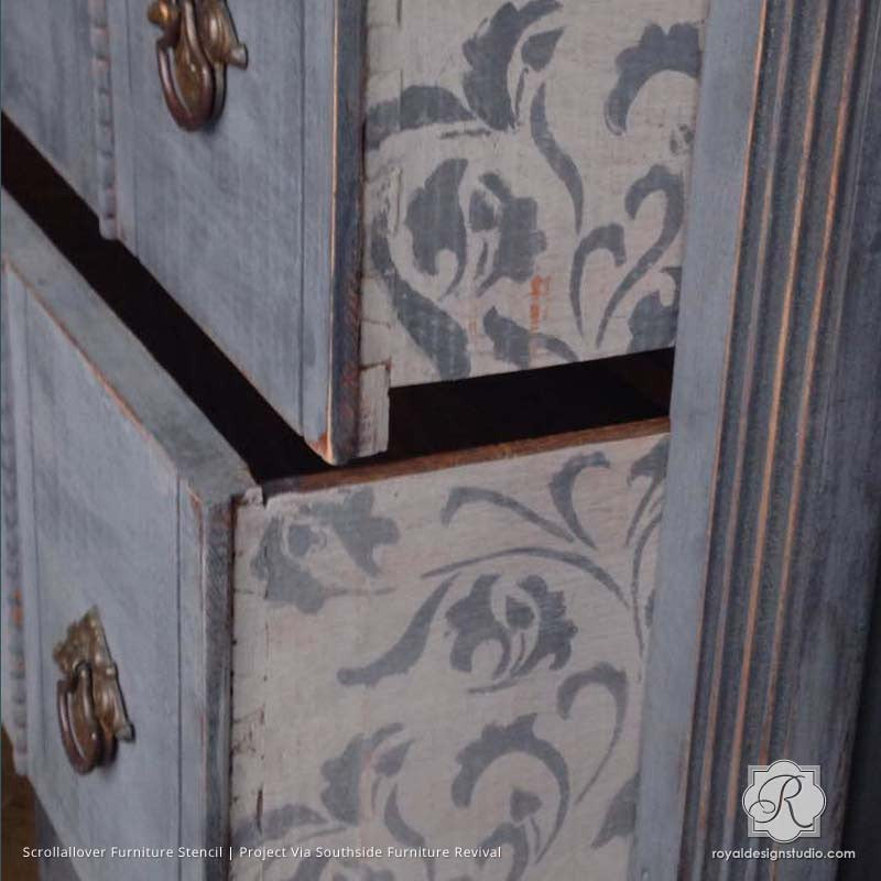 Vintage Shabby Chic Furniture Makeover with Leaf and Vine Furniture Stencils - Royal Design Studio