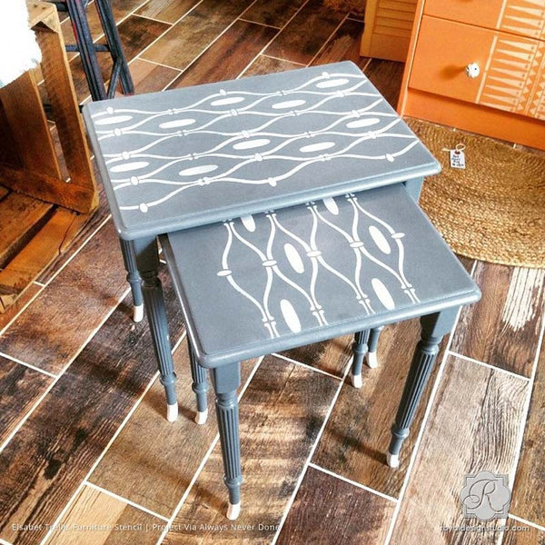 Stenciled Tribal Pattern on Table Tops - Elsabet Trellis Furniture Stencils - Royal Design Studio