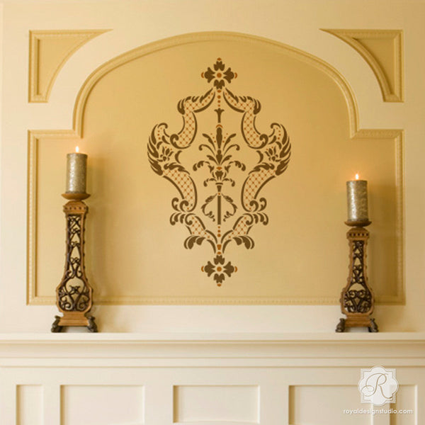 Large Damask Wall Stencils to Decorate Mantle, Wall, or Room with Italian Design - Royal Design Studio
