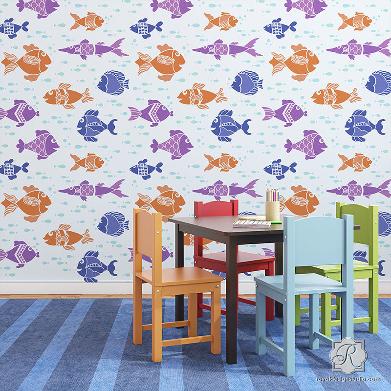 DIY Painted Fish Wall Stencils for Cute Kids Room Decor - Royal Design Studio
