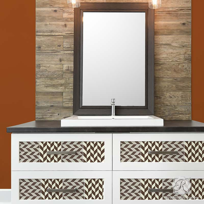 Painted Dresser with Modern Herringbone Pattern Craft Stencils - Royal Design Studio