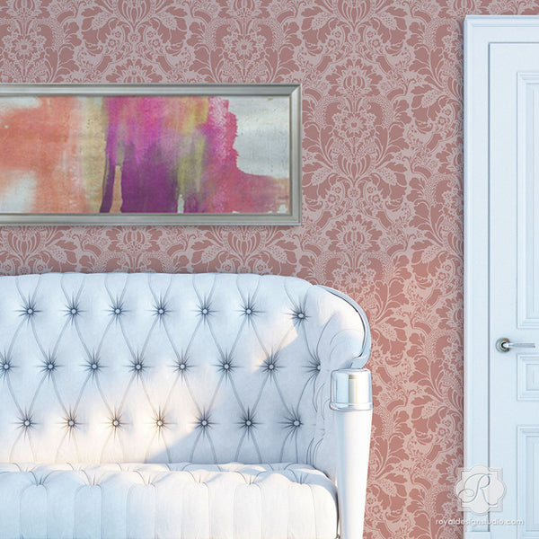 Large Floral Damask Wall Stencils - DIY Wallpaper Look