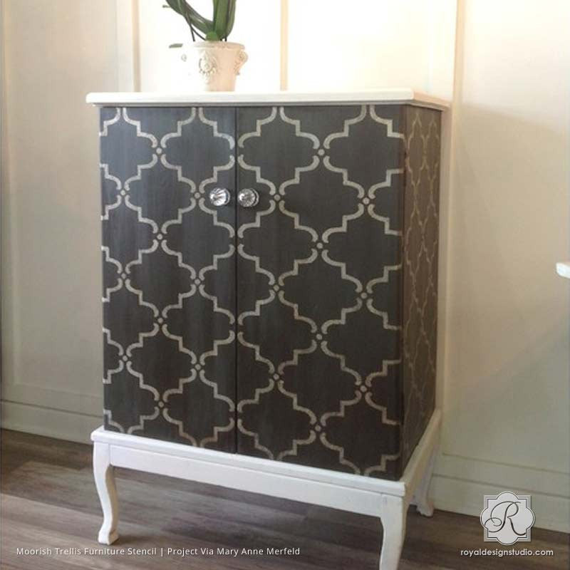 Painting Wood Furniture with Moroccan Trellis Designs - Moorish Trellis Furniture Stencils - Royal Design Studio