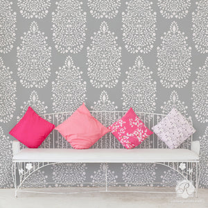 DIY Wallpaper Wall Art - Persian Flower Garden Allover Damask Wall Stencil - Royal Design Studio