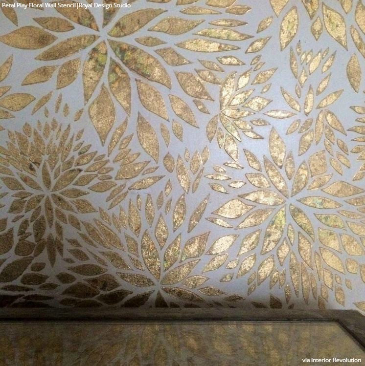 Metallic Glam Modern Flower Wall Stencils - Royal Design Studio