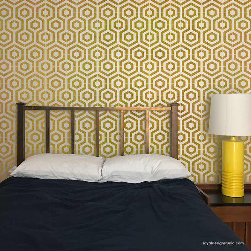 Modern Bedroom Feature Wall Stencils - Modern Hexagon Shape Wall Stencils for DIY Wall Painting - Royal Design Studio
