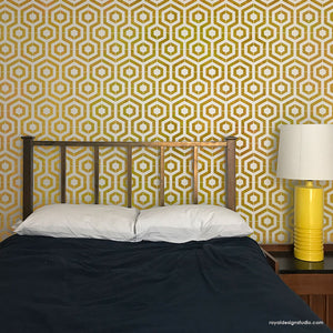 Modern Bedroom Feature Wall Stencils - Modern Hexagon Shape Wall Stencils for DIY Wall Painting - Royal Design Studio