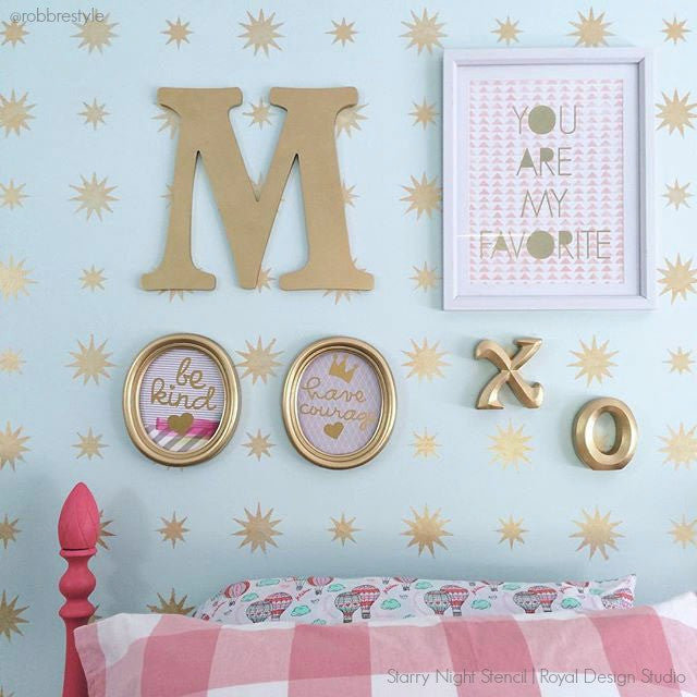 Metallic Stars Wallpaper Stencils for Girls Room - Royal Design Studio