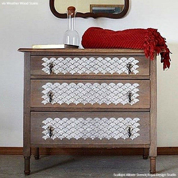Painted Wood Furniture with Stenciled Pattern - Scallop Design Furniture Stencils - Royal Design Studio