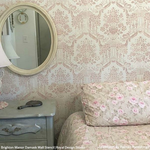 Large Floral Damask Wall Stencils - DIY Wallpaper Look