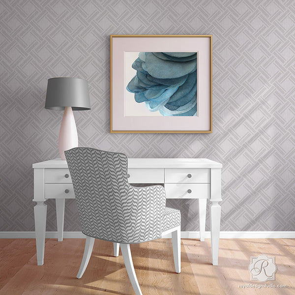 DIY Texture Wallpaper Effect using Large Overlapping Wicker Weave Wall Stencils - Royal Design Studio