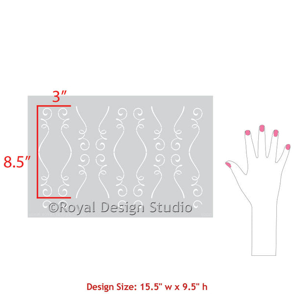 Trendy Furniture Makeovers with French Ribbon Patterns - Gigi Scroll Modern Furniture Stencils - Royal Design Studio