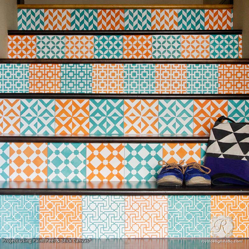 Paint Peel and Stick Canvas - Removable Canvas for Colorful Pattern Stairs - Royal Design Studio