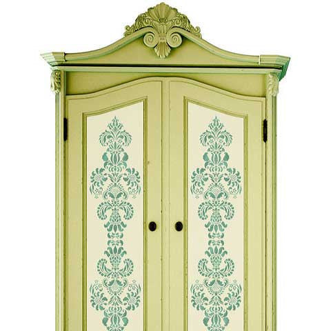 Stenciled Cebinet Doors with Delicate Floral Furniture Stencils - Royal Design Studio